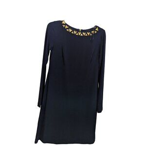 Vince Camuto‎ Navy Jeweled Neckline Dress exposed zipper